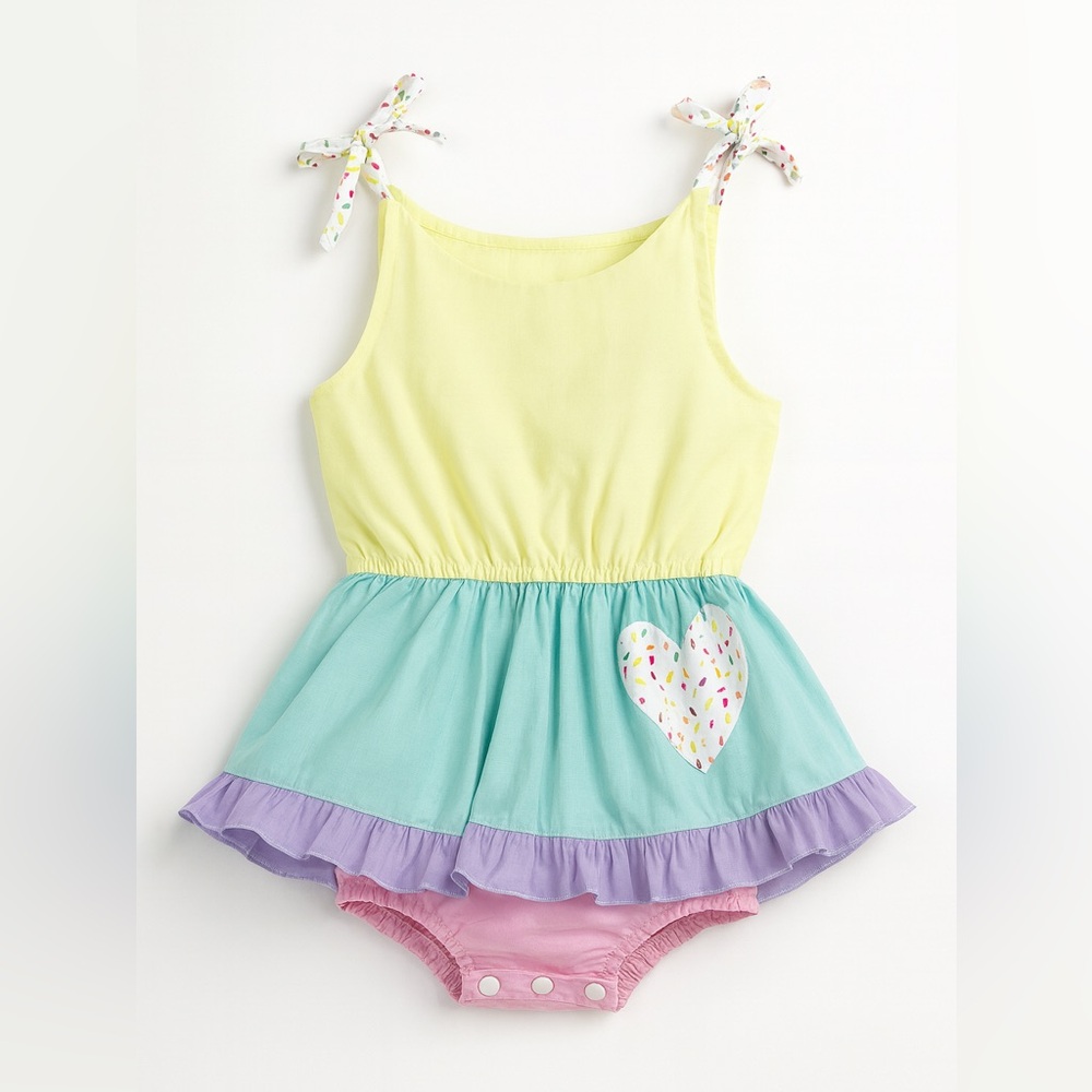 Colorful Kids Casual Dress with Heart Detail